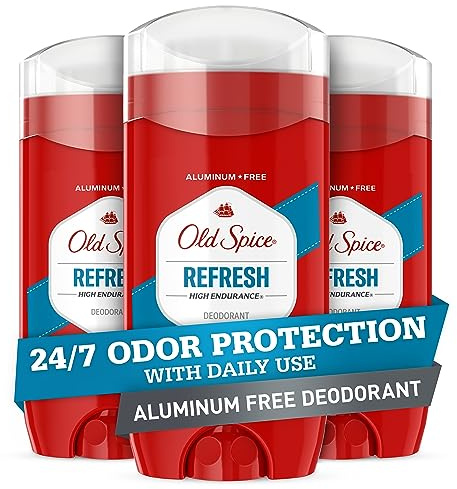 Old Spice Aluminum Free Deodorant For Men, High Endurance, 24/7 Sweat Defense & Odor Protection, 24/7 Freshness & Lasting Scent, Refresh Scent, 3.0 oz (Pack of 3)