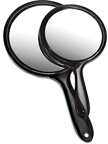 OMIRO Handspiegel Doppelseitiger Handspiegel 1X/3X Vergrößerungsspiegel mit Griff 2er Set (Transparent Schwarz)