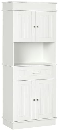 HOMCOM Buffet de Cuisine Armoire de Cuisine contemporaine Multi-Rangement 4 Portes tiroir Coulissant et Grand Plateau dim. 74L x 39l x 183H cm Bois Blanc