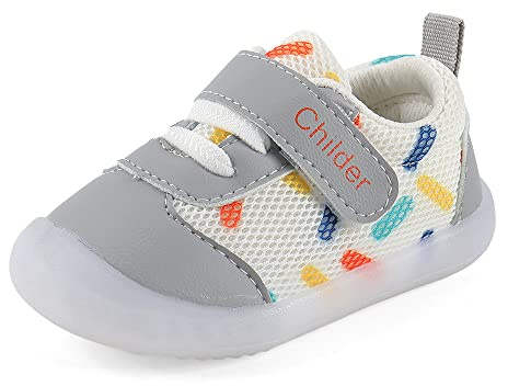 MASOCIO Scarpe Bimbo Neonato Scarpine Primi Passi Bimba Maschio Scarpette Neonata Bambino 12-18 Mesi Grigio Taglia 19 (Taglia Produttore: CN 15)