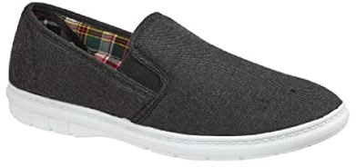 GladRags Mens Canvas Slip On Wider Fit Plimsoll Pump Trainer Slipper Deck Shoe, Charcoal Size 12