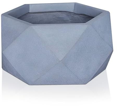 IDEALIST 10 Inch Faceted Grey Reinforced Stone Bowl Planter | Large Bonsai Pot | Succulent Plant Pot D26 H15 cm, 7 litres