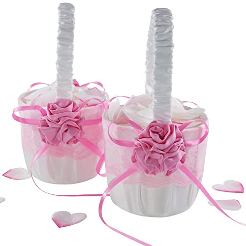 EinsSein 2 cestino per spargere fiori rosa e bianco | cestino per fiore da matrimonio