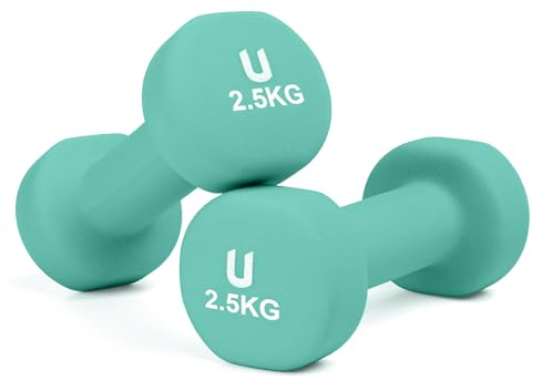 unycos - Neopren Hanteln【2er-Sets, 2,5 kg】Runde Kurzhanteln, Rutschfest für Damen und Männer, Anti-Roll-Design, Fitnessstudio, Krafttraining, Pilates, Gymnastik, Fitnessgeräte für Zuhause (Türkis)