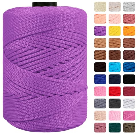 CAMAL Cordino per Borse Uncinetto Macramè Filo 3mm Filo Poliestere 170m Corda Macrame Filato per Borse Uncinetto Spago Colorato Corde Colorate per Artigianato, Lavoro a Maglia (Viola Chiaro)