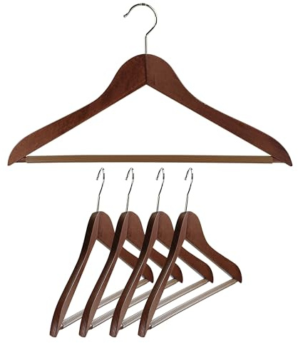 Mawa by Reston Lloyd, European Beech Wood Coat Hanger with Grip Pant Bar, 17.5 Wide Natural Nobel Series, Set of 5, Walnut
