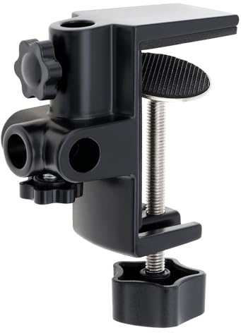 RTNLIT Desk Lamp Clamp, 0.49in/12.5mm 4 Hole Metal Table Mounting Clamp, Universal C Clamp for Magnifying Light/Microphone/Boom Scissor Arm, Fits up to 2-1/2 inches Desktop Thickness(Black)