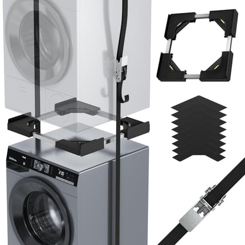 JHCHU Kit de superposition universel pour lave-linge et sèche-linge - Cadre réglable 45 à 68 cm - Idéal pour connexion de machine à laver et sèche-linge (noir)