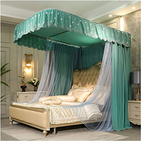 Prinzessinnen-Bettvorhang-Baldachin für Mädchen, 4 Eckpfosten-Betthimmel mit U-förmiger Halterung, Bettdekoration, 3 Öffnungen, Moskitonetz für King-Size-Bett und großes Queen-Size-Bett (Grö