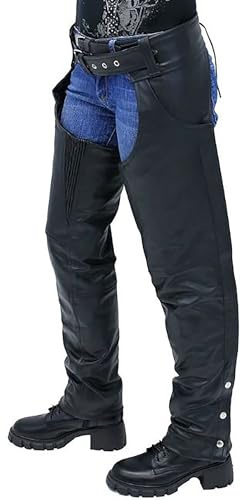 AAOutfitz herr cowboy helt läder chaps, Svart – äkta läder, XL
