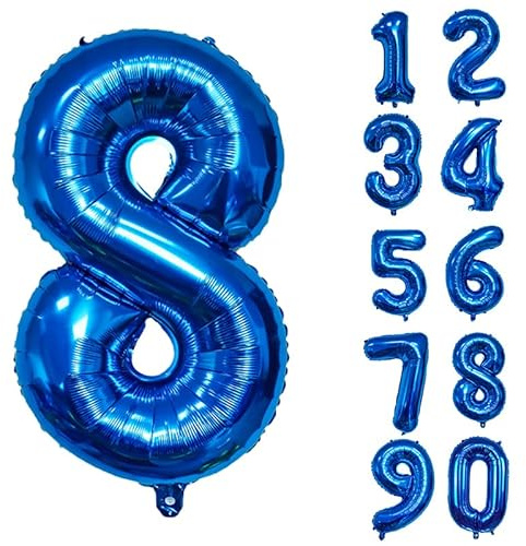 32 Inch Number Balloons Giant Number Aluminium Foil Helium Balloons for Birthday Party Celebration Decoration New Year Baby Shower Anniversary (Blue, 8)