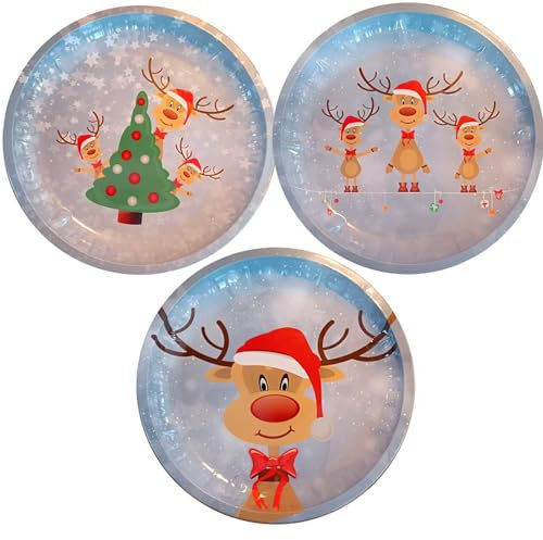 Sternfabrik 3er SET Gebäck & Deko Teller 26cm Ø Höhe: 3cm Metall Weihnachten Dekoration Plätzchen Gebäckteller Rentier #06