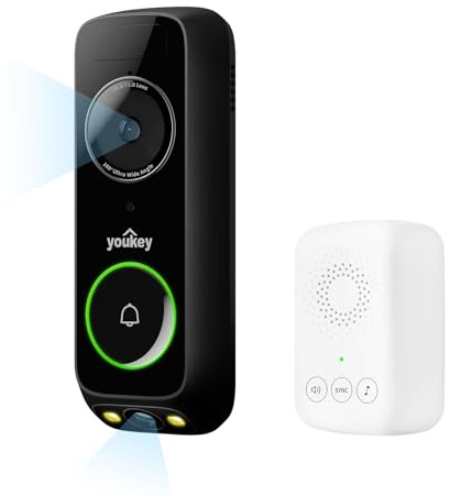 youkey Dual Camera Wireless Video Doorbell — Head-to-Toe View, 2K FHD Battery Doorbell with Local Storage No Monthly Fee, Package Detection, 5Ghz WiFi, Works with Alexa & Google Assistant, DB312