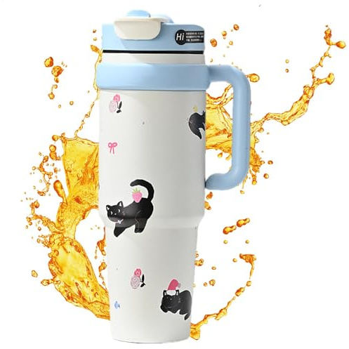 Mugg med sugrör och handtag, isolerade muggar med handtag, bärbar kaffemugg | 1 000 ml vattenkopp med sugrör, iskaffe för camping