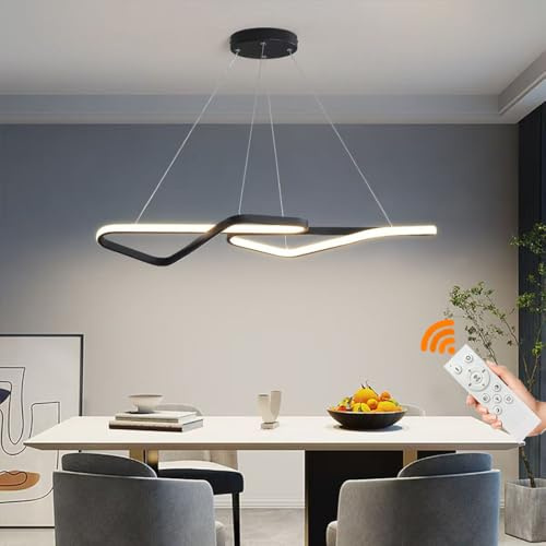 Lampadario a Sospensione Moderno LED Tavolo da Pranzo Lampada a Sospensione Dimmerabile Con Telecomando Soggiorno Lampadario Regolabile in Altezza Cucina Ufficio Sala da Pranzo Plafoniera (Nero)