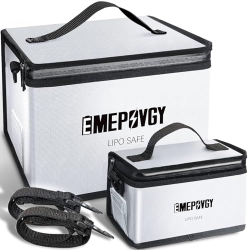 EMEPOVGY Fireproof Battery Safe Bag Explosionproof Battery Storage Guard Pouch for Charge & Storage with Portable Bandage 2 Pack(9.65x8.46x7inch, 8x3.54x4.33inch)
