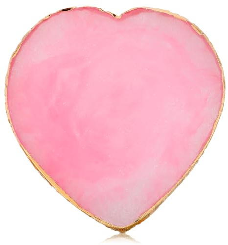 1PCS Resin Nail Art Palette, Nail Polish Palette Nails Painting Mixed Color Palettes Gold Edge DIY Nails Gel Color Makeup Display Board Heart Shape Cosmetic Mixing Tools (Pink)
