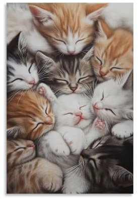 YMXHJJ Stampa artistica da parete su tela minimalista con adorabili gattini che si coccolano, realistica e a forma di cuore, decorazione moderna per la camera da letto, senza cornice, 50 x 75 cm