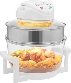 17.96Qt Glass Air Fryer, White 1400W Convection Oven with 360° Viewable Window, 482°F Timer for Home and Restaurant Cooking