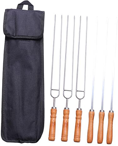 PAMINGONO 1Juego Brochetas de Barbacoa de Inoxidable con Mango Bolsa de Almacenamiento Herramientas Reutilizables para Asar Carne y Verduras para Camping