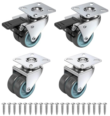 Homshsjhkis 4 Pcs Möbelrollen, Transportrollen Schwerlastrollen 50 mm, Lenkrollen mit Sicherheitsbremse, 2 mit Bremsen und 2 Ohne, keine Spuren Extra Leise Langlebig Robuste für Werkstatt, Möbel