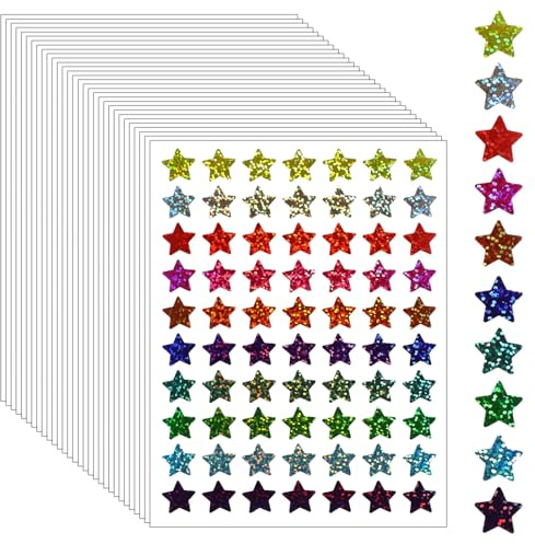 2 100 stycken stjärnor ansikte självhäftande glitter stjärnor klistermärken belöning stjärna holografiska färgglada belöning stjärnklistermärken för gör-det-själv kalender hantverk scrapbooking, PVC