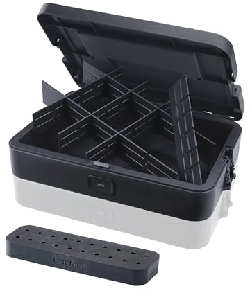 Dremel Black Box Caja de Herramientas con 6 Divisores y Soporte para accesorios, Organizador Personalizable para Accesorios de Multiherramientas, Sistema de Almacenamiento compacto y Apilable