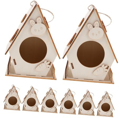 SOPOTUTU 8 Piezas Kit de Casas de Pájaros de Madera para Colgantes sin Pintar Kit DIY para Pintar y Decorar Manualidades Educativas y Sostenibles para Proyecto Artístico Familiar