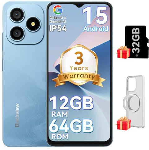 Blackview WAVE 9C Smart Android Phone,4G Sim-Free & Unlocked Mobile Phones, 12GB+64GB/2TB, Android 15 Phone 13MP+8MP AI Camera, 5000mAh/10W, Fingerprint/Eye Comfort Mode, 5G WiFi/GPS/OTG Smartphone