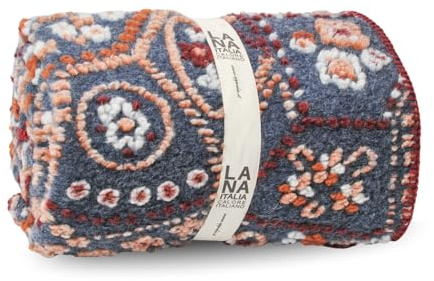 SUSANNA HOME DESIGN Plaid LANA ITALIA Coperta Lana Cotta 150x200 cm. Fantasia in Rilievo, Punto Cavallo, Elegante Coperta D'Arredo – Prodotta Artigianalmente in Italia (Mosaico, 150x200)