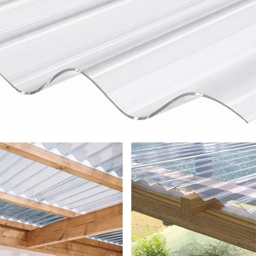 Clear Plastic Corrugated Roofing Sheets Superweight 1.3mm Thick – 2.5ft Wide x 9ft Long Transparent UV-Resistant Roof Panels for Shed, Greenhouse & Carport