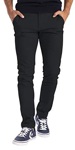 BlauerHafen Pantalon chino en tissu stretch pour homme - Coupe ajustée - Décontractée, Noir , 40W x 32L