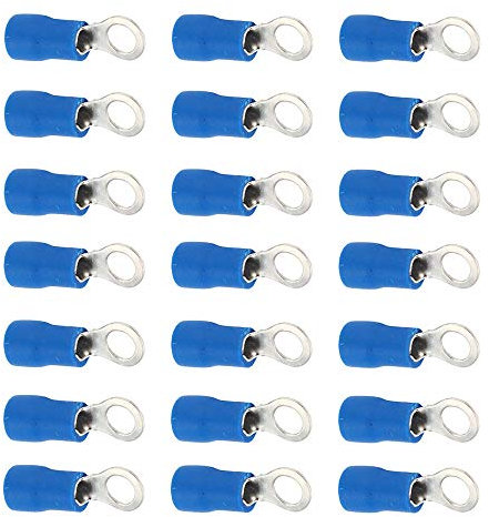 Mintice 100 Pezzi Blu Anello di Rame Connettore Terminale Isolato 14-16 Ga AWG Filo Crimpare Kit Cavo Connettori Elettrico Capocorda Presto M5