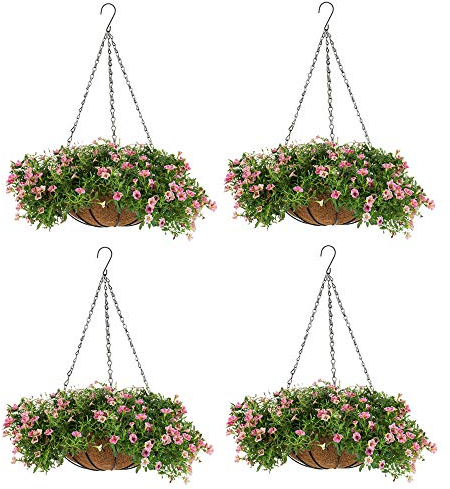 NUPTIO 4 Stück Hängetöpfe für Pflanzen im Freien, 30,5 cm, hängende Blumentöpfe, Hängekorb mit Korbeinlagen für Pflanzen mit Kette für Veranda, Terrasse, Hinterhof, Hochzeitsdekoration