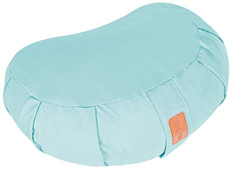 GORILLA SPORTS® Yoga-Kissen Halbmond Sitzhöhe 19 cm Hellblau – Meditationskissen mit waschbarem Baumwoll-Bezug und Bio-Dinkelfüllung