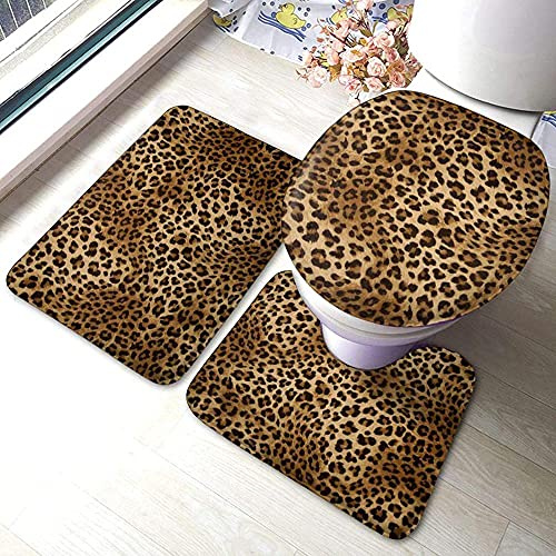 Juego De Alfombra De Baño Suave Antideslizante De 3 Piezas Linda Alfombra De Baño De Leopardo + Cubierta De Asiento De Inodoro + Alfombra De Contorno La Mejor Opción Para La Decoración Del Hogar