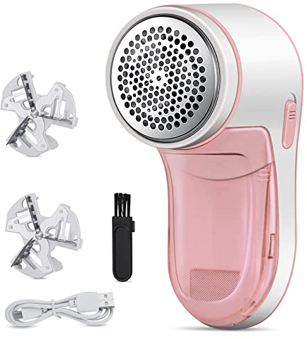Levapelucchi Elettrico Rimozione Pelucchi Portatile Rasoio per Lanugine con Cavo USB e 3 Lame di Ricambio per Abbigliamento Maglioni Mobili Lana Moquette(Arancia)