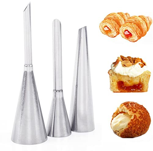 3 Stück Edelstahldüsen, Creme Spritzbeutel Nozzle, Lang Spritztüllen Set, Zum Dekorieren von Kuchen, Teetassenkuchen, Mousse, um Den Kuchen Schöner Aussehen zu Lassen