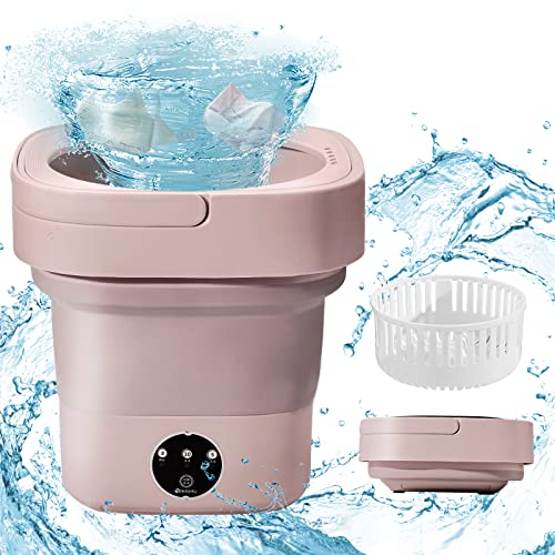 Mini Machine à Laver Pliable, Portable Mobile Machine à Laver à Ultrasons, Petit Lave-Mains avec Sèche-linge pour Camping, Voyage, RV, Dortoirs et Célibataires, 3 Modes de Nettoyage, Capacité de 6,5L(Rosa)