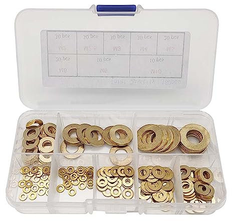 Yeeliv Kit Combiné de Rondelles Plates en Laiton avec Boîte en Plastique, M2/M2.5/M3/M4/M5/M6/M8/M10 (180 pcs)