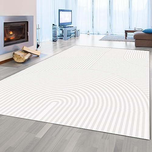 Teppich-Traum Kurzflor Teppich Flur Läufer lang modern Designerteppich weich Bogen Muster 3D Effekt in Creme 80x300 cm