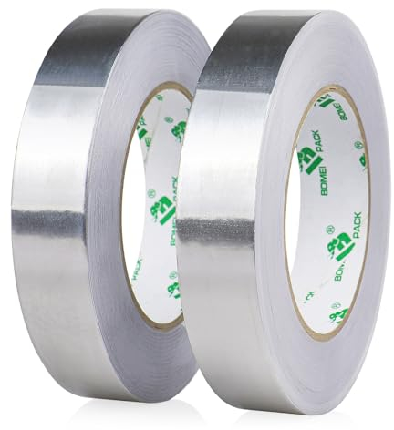 BOMEI PACK 2 rollos de cinta adhesiva de aluminio de 25 mm x 50 m, resistente al calor, para sellar y reparar superficies metálicas