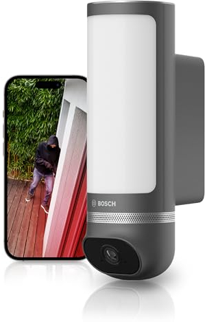 Bosch Smart Home Außenkamera II, Überwachungskamera Außen, 1080p Full-HD Auflösung mit integrierter Alarmsirene und Design-Leuchte, kompatibel mit Amazon Alexa,anthrazit