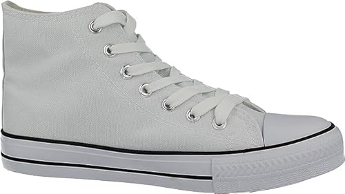 Women's Classic Lace Up Canvas High Top Low Top Trainers White 6