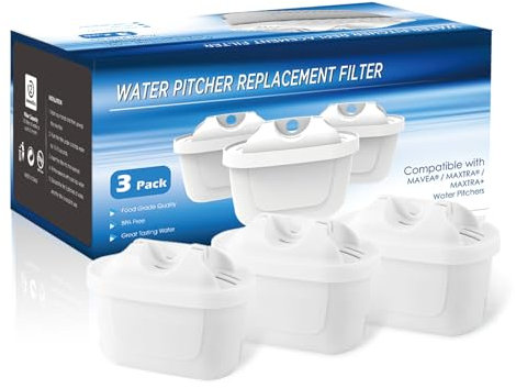 3 Pack Cartuccia per filtro, filtri riduce cloro, calcare, PFAS e metalli, dell'acqua compatibile con Brita Maxtra+, Brita Style, Mavea Elemaris XL