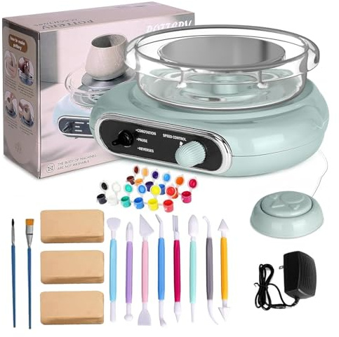 Kit de tornos de cerámica, máquina eléctrica de cerámica con torno de cerámica, mini kit de torno de cerámica con herramienta de arcilla, máquina formadora de cerámica, estudio de cerámica con plato