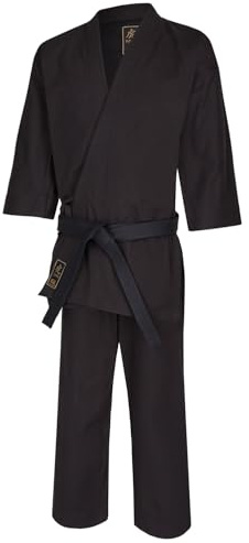 TEKKA BUDO Hapkido Anzug Pro Extra schwarz 14 oz schwer - Hapkido Gi Set (Jacke, Hose mit Schnürbund) Segeltuch Gewebe 180 cm