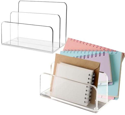 Modixun vertikaler Briefsortierer, 2 Fächer, transparenter Acryl, Arbeitsplatte, modern, Schreibtisch-Organizer für Zuhause und Büro