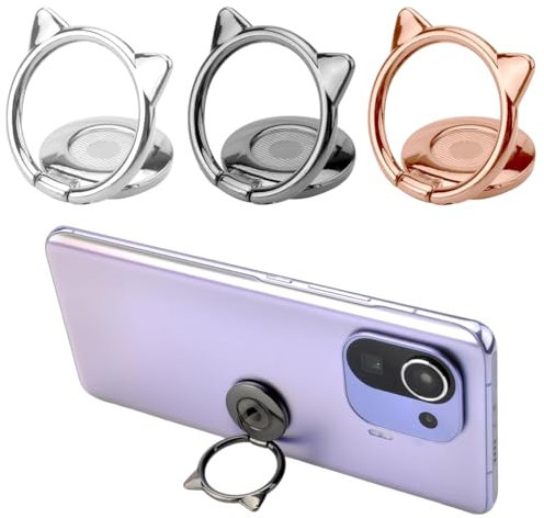 FIMWOLZ 3 Piezas Soporte para Anillo para Teléfono Móvil Diseño de Gato con Dedo,Rotación de 360 Grados Soporte para Dedo para Teléfono Móvil Soporte Universal para Anillo para Teléfono Móvil SOP