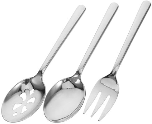 COLLBATH Couverts à Salade Acier Inoxydable Avec Manche Cuillère Fourchette Cuillère à Fentes Pour Service De Table